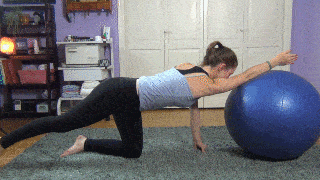 Latissimus ball stretch with twist and a glut builder