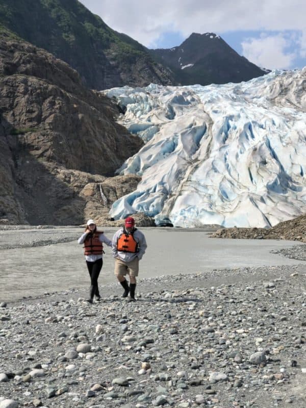 Davidson Glacier getting close, father and daughter arm in arm, Alaska cruise